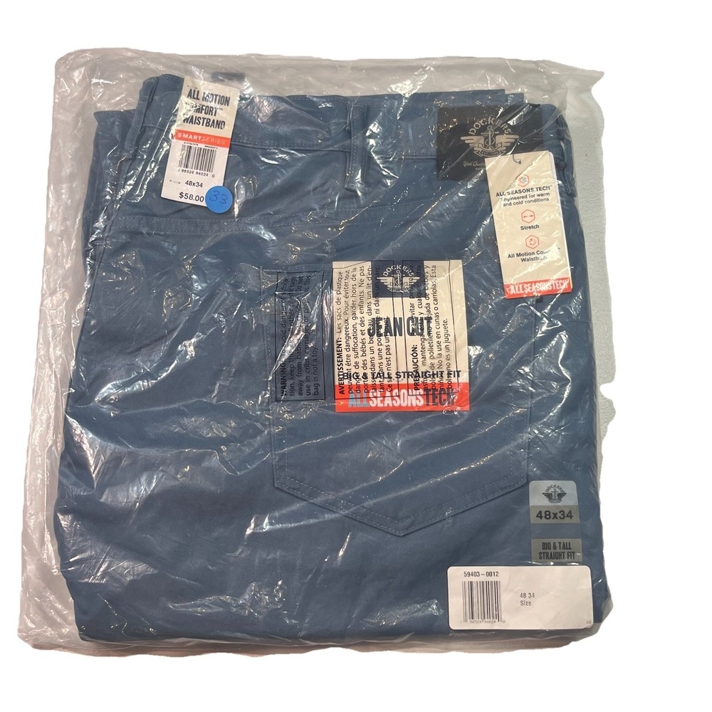 DOCKERS ALL SEASON TECH JEAN CUT STRAIGHT FIT‎ Blue PANTS 48 X 34 NWT